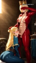 2girls abs ai_generated areola_slip ass balls biker_clothes bikesuit blonde_hair blue_capelet blue_dress blue_robe blush bodysuit braid breasts capelet closed_eyes covering_another's_eyes covering_own_eyes crown dress dungeon_meshi elf erection falin_touden falin_touden_(tallman) fellatio female french_braid futa_on_female futanari hand_on_another's_head indoors intersex jumpsuit large_breasts long_hair long_sleeves marcille_donato meitabuu multiple_girls muscular muscular_female navel nipple_slip nipples open_bodysuit open_clothes oral penis pointy_ears red_bodysuit robe shirt short_hair sitting smile standing testicles uncensored yuri