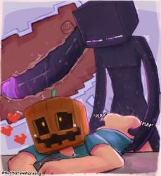 absurd_res anal anal_sex anthro balls black_body bodily_fluids clothing digital_media_(artwork) duo enderman erection genital_fluids genitals hi_res humanoid male male_penetrating mammal microsoft minecraft mojang nipples not_furry notsafeforwanking nude penetration penis presenting prostate prostate_stimulation prostate_with_heart purple_eyes simple_background sound_effects steve_(minecraft) text xbox_game_studios
