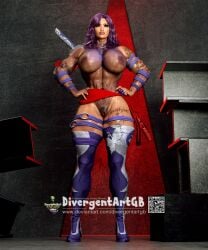 1girls 3d asian asian_female betsy_braddock big_breasts breasts divergentartgb female huge_breasts marvel marvel_comics muscular muscular_female nipples psylocke purple_hair pussy solo tattoo x-men