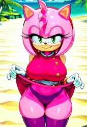 ai_assisted ai_generated amy_rose amy_rose_(boom) anthro beach big_breasts big_thighs civitai dress dress_lift half-closed_eyes panties seductive_smile sega sonic_(series) sonic_boom sonic_the_hedgehog_(series)