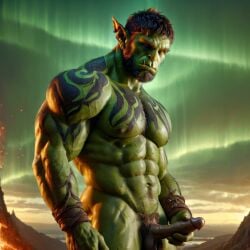 ai_generated bara big_muscle big_penis erection green_skin huge_cock male muscular_male orc orc_male orced penis