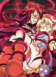 amitie blonde_hair blush boots brown_hair cape chain_necklace green_eyes hat imminent_rape imminent_sex imminent_tentacle_rape klug open_mouth panties puyo_puyo puyo_puyo_fever red_eyes satou_kuroon short_hair skirt strange_klug tentacle