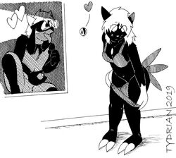 2019 anthro clothed clothing duo female heart male masturbation monochrome nintendo nude partially_clothed peeping penile_masturbation penis pokemon pokemon_(species) riolu signature sneasel tydrian uncut underwear undressing video_games voyeur