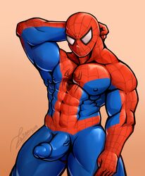 1boy 2018 abs armpits arms_behind_head arms_up bodysuit erection gay gay_male hand_behind_head hand_on_head human intven96 male male_only marvel muscle muscles muscular nipples pecs penis peter_parker simple_background solo spider-man spider-man_(series) superhero veins veiny_penis visible_penis_shape