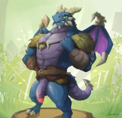 1boy abs anthro balls big_penis bubba_(spyro) claws dragon furry gay grass hand_on_waist horn humanoid_penis intven96 male male_only membranous_wings muscle muscles pecs penis reptile scalie sparkle spikes spyro spyro_reignited_trilogy spyro_the_dragon standing teeth tree wings