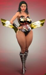 1girls 3d bare_shoulders big_breasts black_hair blue_eyes boots bracer busty choker cleavage curvy dc dc_comics detailed_background diana_prince english_text eyelashes female female_only front_view hand_on_hip hands_on_hip hands_on_hips high_heel_boots high_heels hourglass_figure human leotard lipstick long_hair looking_at_viewer makeup nail_polish pose posing red_lipstick rope shadow shiny shiny_skin solo spread_legs spreading standing superheroine tiara voluptuous water wide_hips wonder_woman wonder_woman_(series) xskullheadx