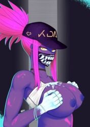 akali alternate_costume animated areolae between_breasts big_breasts breasts cap cleavage cum cum_between_breasts cum_on_breasts disembodied_penis female hair k/da_akali k/da_series league_of_legends male neon nipples paizuri penis shirt shirt_up tsuki_riven video_games