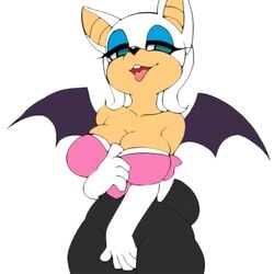 1:1_aspect_ratio 1girls 2018 animated animated_gif anthro areolae bat_wings big_breasts black_nose bouncing_breasts breasts chiropteran clothing exposed_breasts eyeshadow female female_only flashing frame_by_frame fur furry gloves half-closed_eyes large_breasts looking_at_viewer makeup mammal membranous_wings nipples no_sound open_mouth rouge_the_bat seductive sega shirt_pull simple_background solo sonic_(series) thick_thighs tolsticot tongue tongue_out video video_game white_background white_fur wide_hips wings