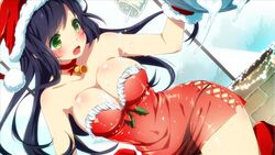 1girls black_hair black_panties breasts female female_only green_eyes inma itsumi_(sakura_santa) panties sakura_santa see-through solo winged_cloud