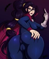 ass_grab blue_eyes bodysuit cameltoe clothing curvy eduuux female female_only hair league_of_legends long_hair middle_finger nipple_bulge seductive solo vayne video_games