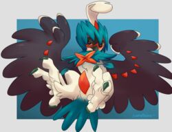 1boy abstract_background alternate_color animal_genitalia anus ass avian big_feet bird black_feathers chest_tuft claws conditional_dnp decidueye erection feathers feet genital_slit green_feathers half-closed_eyes looking_at_viewer male male_only nintendo on_display orange_feathers orange_pupils penis pokémon_(species) pokemon pokemon_sm presenting red_eyes sefeiren shiny_pokemon slit solo spread_legs spreading talons tapering_penis text thick_thighs toe_claws tuft video_games watermark white_feathers wide_hips wings