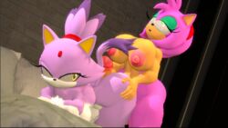 3d 3d_(artwork) amy_rose ass blaze_the_cat buttjob domestic_cat eyelashes forehead_jewel furry futa_on_female futanari gem green_eyes makeup penis pink_body pink_hair ponytail purple_body raised_tail sex sonic_(series) tan_body thick_thighs white_body wide_hips yellow_eyes zoothen