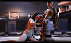 2girls 3d 3d_(artwork) bioware blowjob cheopsfm cigarette domination fellatio jack_(mass_effect) mass_effect mass_effect_3 miranda_lawson nipples oral pubic_hair sitting slobber smoking source_filmmaker strap-on strap-on_fellatio subject_zero submissive_female yuri