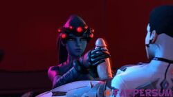 3d animated black_hair blizzard_entertainment duo fappersum female futa_on_female futanari handjob imp_mercy intersex mercy no_sound overwatch penis tagme video widowmaker