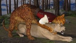 balls claws daz3d felid felid_taur feline feline_taur female feral forest jaguar lion male male_on_feral mammal pantherine sex straight taur teeth threedemon_(artist) tree zoophilia