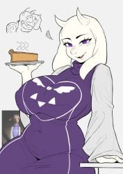 1girls 2026 2_horns anthro_female big_breasts boss_monster_(undertale) bovid caprine clothed clothing csr_ap07 curvy curvy_body curvy_female curvy_figure curvy_hips curvy_thighs female female_anthro food fur furry furry_female gastropod goat heart heart_symbol hi_res horn horns horny huge_breasts kissing looking_at_viewer mammal mature mature_female meme milf mollusk mommy pie purple_eyes simple_background smile snail solo solo_female thick_hips thick_legs thick_thighs thighhighs thighs toriel undertale undertale_(series) voluptuous voluptuous_female white_body white_fur wide_hips