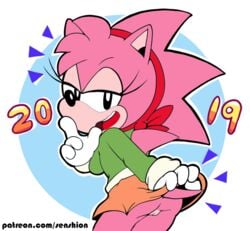 2019 alpha_channel amy_rose anthro ass bottomless bow classic_amy_rose clothing clothing_lift eulipotyphlan eyelashes female gloves half-closed_eyes hedgehog looking_at_viewer looking_back mammal no_panties open_mouth presenting pussy ribbons sega senshion simple_background skirt skirt_lift solo sonic_(series) sonic_cd sonic_team sonic_the_hedgehog_(series) sweater text transparent_background upskirt young