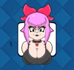 1girls bikini bow brawl_stars choker clash_(series) clash_royale emote emote_(clash_royale) female female_focus female_only large_breasts light-skinned_female light_skin long_hair looking_at_viewer makeup melodie_(brawl_stars) pink_hair supercell