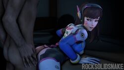 3d animated ass blizzard_entertainment brown_eyes brown_hair buttjob cum cum_on_ass d.va dark_skin duo female male no_sound overwatch rocksolidsnake straight video