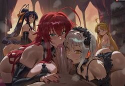 1boy 4girls ai_assisted ai_generated akeno_himejima asia_argento big_breasts black_hair blonde_hair cock_worship female high_school_dxd koneko_toujou male male_pov penis pov red_hair rias_gremory seductive seductive_eyes seductive_look seductive_smile sex shexyo smile sucking sucking_penis thick white_hair
