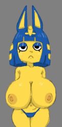 1girls animal_crossing ankha ankha_(animal_crossing) anthro areola areolae big_breasts blue_hair blue_panties breasts cat_ears cat_girl catgirl deveneleven egyptian egyptian_female emotionless expressionless felid felid_humanoid feline feline_humanoid female female_focus female_only front_view furry furry_female furry_only huge_boobs huge_breasts looking_at_viewer nintendo nipples nude nude_female panties shortstack simple_background solo solo_female thick_thighs thighs unaware yellow_areola yellow_areolae yellow_body yellow_fur yellow_skin