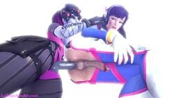 3d animated blizzard_entertainment breasts brown_hair d.va duo futa_on_futa futanari intersex kallenz no_sound overwatch sex video widowmaker