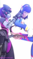 3d animated blizzard_entertainment brown_hair d.va duo futa_on_futa futanari intersex kallenz no_sound overwatch sex tagme testicles video widowmaker