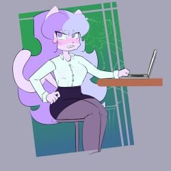 1girl furry looking_at_viewer medium_breasts nervous office office_clothing office_lady sashley sweat tagme thick_thighs transfemish_(artist)