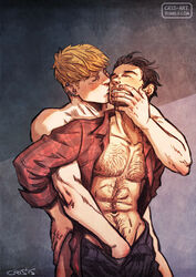 2boys billy_kaplan black_hair blonde_hair body_hair canon_couple crisart gay hand_in_pants hand_in_underwear horny hulkling kissing male male_only marvel muscles muscular_male pants_open romantic shirt_open tagme teddy_altman wiccan yaoi