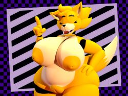 3d_(artwork) 4:3 4_fingers animatronic anthro areola belly big_areola big_breasts blonde_hair breasts canid canine checkered checkered_background closed_eyes digital_media_(artwork) eyelashes fangs female fingers fox genitals gesture hair hand_gesture hand_on_hip huge_areola huge_breasts huge_hips innie_vulva machine mammal nipple_dip nipples pattern_background plump_labia raised_finger raised_index_finger robot robot_anthro sanca_(sanco) sanco_(artist) short_hair simple_background solo striped_background tail teeth thick_thighs vulva wide_hips yellow_areola yellow_body yellow_nipples