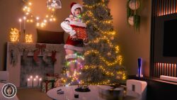 1girls 3d big_ass big_breasts big_thighs black_hair brown_eyes christmas christmas_clothing christmas_lights christmas_outfit christmas_tree coffee coffee_mug coffee_table couch eve_(stellar_blade) fireplace happy holding_present image image_set living_room long_fingernails looking_at_viewer playstation_5 playstation_controller present red_fingernails santa_costume santa_dress santa_hat short_hair smile smilling sofa stellar_blade tangled_up trsensualstudio watermark