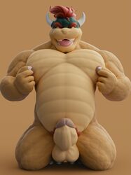 1boy 3d anthro balls biceps big_penis bowser brown_background claws dukesmith3d erection full_body glans hair half-closed_eyes horn humanoid_penis kneeling koopa looking_at_viewer male male_only mario_(series) musclegut muscular muscular_male nintendo nipple_pinch nipple_play nipples nude open_mouth pecs penis pinch pubes pubic_hair red_eyes red_hair scalie simple_background slightly_chubby smile solo teeth testicles thick_penis toe_claws tongue tongue_out video_games