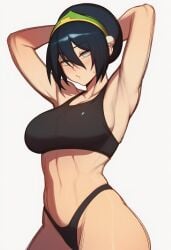 1girls ai_generated armpit armpits avatar_the_last_airbender big_boobs big_breasts black_clothes black_clothing black_hair black_hair_female blind blind_female boobs breasts female female_focus female_only kagetsumoon large_boobs large_breasts light-skinned_female light_skin nickelodeon nicktoons solo solo_female solo_focus toph_bei_fong