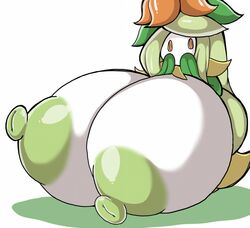 anthro flower_in_hair huge_breasts hyper hyper_breasts large_areolae lilligant nintendo orange_eyes petronoise pokemon puffy_nipples surprised white_skin