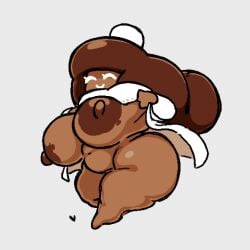 1girls big_ass big_breasts breasts chubby closed_eyes cocoa_cookie cookie_run cookie_run_kingdom cookie_run_ovenbreak female hat heart nsfwoaf shortstack thick_thighs video_games wide_hips