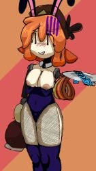 anco_6/3 big_hips big_nipples blush breasts hat implants maroon_eyes orange_hair rabbit rabbit_costume rabbit_ears robot_girl tights uncomfortable xglor63