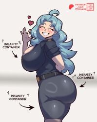 big_breasts clothed commission english_text good_kid jenny_(good_kid) meme oc original_character solo solo_female speech_bubble sticking_out_tongue teasing teasing_viewer tehhank text