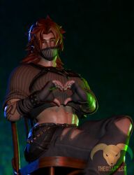 3d abs blender blender_(software) fortnite gay high_quality highres long_hair lucien_west male mask masked_male neon_lights posing render self_upload sfw shirt_lift sitting_on_chair thegoattest