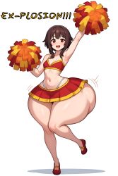 1girls ai_generated ass bra breasts brown_hair cheering cheerleader cheerleader_costume cheerleader_outfit cheerleader_uniform cheerleading child_bearing_hips dancer dancing gigantic_ass gigantic_butt gigantic_hips happy hips hips_wider_than_shoulders huge_ass huge_butt huge_hips hyper hyper_ass hyper_butt hyper_hips kono_subarashii_sekai_ni_shukufuku_wo! konosuba large_ass large_hips megumin perchance_ai pompoms red_bra red_eyes red_skirt skirt small_breasts tagme thong undersized_clothes white_background white_thong