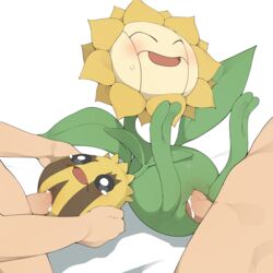 cum cum_in_pussy cum_inside female feral flora_fauna flower foursome group group_sex human human_on_feral interspecies male male_on_feral mammal nintendo penetration penis plant pokémon_(species) poképhilia pokemon pussy sex straight sunflora sunkern vaginal_penetration video_games youjomodoki