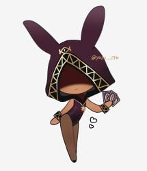 1boy 1cuntboy 1femboy armbands bunny_costume bunny_ears bunnysuit cookie_run cookie_run_kingdom dark_face fortune_teller_(cookierun) holding holding_card holding_object hood hood_only hood_up no_face orange_body orange_skin orange_skinned_male pure_vanilla_cookie sexy sexy_pose smile smiling smiling_at_viewer solo solo_cuntboy solo_femboy solo_focus solo_male star_necklace vanussy yu_zu___za
