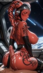 1boy 1girls ai ai_generated arched_back ass assjob back_view bare_shoulders big_breasts black_boots black_gloves black_tattoo blush blush_lines blushing_female boots breasts colored_skin cum cum_on_ass darth_talon elbow_gloves eyelashes female gloves headwear indoors looking_at_partner looking_back lostphantom male motion_lines nipples open_legs orange_eyes pelvic_curtain red_body red_skin sitting space spaceship star_wars tattoo