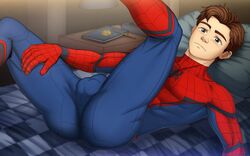 1boy actor balls_outline brown_eyes brown_hair bulge celebrity human human_only in_character legs_held_open legs_up light-skinned_female light_skin lying_on_back male male_only marvel marvel_cinematic_universe marvel_comics mask_removed penis_bulge peter_parker presenting_hindquarters spider-man spider-man:_homecoming spider-man_(series) spider-man_(tom_holland) spread_legs suiton tom_holland vpl