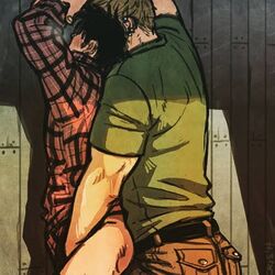 2boys billy_kaplan black_hair blonde_hair boyfriends canon_couple clothed_sex crisart earrings hulkling male_only manodrome marvel tagme teddy_altman wiccan yaoi young_avengers