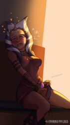 2d ahsoka_tano alien alien_girl alien_humanoid armband armlet armwear bare_legs bluesky_link bodily_fluids cleavage cleavage_cutout clone_wars clothing_aside color cravingsfree dildo dildo_in_pussy dress drooling eyes facial_markings female female_focus female_only fingerless_gloves flustered gloves heart horn leggings leggings_down legwear legwear_down long_gloves looking_away markings masturbating masturbation minidress moaning onomatopoeia open_eyes open_mouth orange_body patreon pussy_juice red_clothing saliva sex_toy side_view sitting sleeveless sleeveless_dress solo source_request star_wars tentacle_hair the_clone_wars:_season_three togruta vibrator watermark white_markings