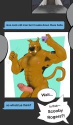 abs anthro armpit_hair ass balls bodily_fluids body_hair canid canine canis cellphone comic domestic_dog doost electronics english_text erection facial_hair genitals great_dane grindr hanna-barbera hi_res humanoid_genitalia humanoid_penis male male/male mammal mastiff molosser muscular muscular_male nipples nude pecs penis phone pubes scooby-doo scooby-doo_(series) selfie simple_background smartphone solo speech_bubble sweat text text_message