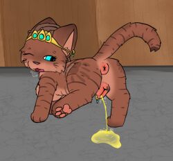 3_fingers 3_toes animal_genitalia animal_vulva anus blue_eyes bodily_fluids breasts busty_feral canine_genitalia canine_vulva cookid ear_piercing feet felid female feral fingers genital_fluids genital_piercing genitals jewelry khajiit lkuita_(normalmoniker) mammal microsoft one_eye_closed open_mouth pawpads peeing piercing puffy_anus raised_leg rear_view solo steam tail the_elder_scrolls toes urine urine_pool vulva vulva_piercing whiskers