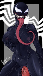 1boy 1girls abs alien belly big_breasts blush breast_lick breasts female fraydragon grabbing_own_breast human interspecies kneeling large_breasts long_tongue male male_pov marvel marvel_comics muscles muscular muscular_female navel nipples on_knees penetration penis pov pussy saliva sex sharp_claws sharp_teeth she-venom spider-man_(series) stomach_bulge straight symbiote text thick_thighs thighs tongue tongue_out vagina vaginal_penetration veins veiny_penis venom venom_(marvel) watermark white_eyes wide_hips