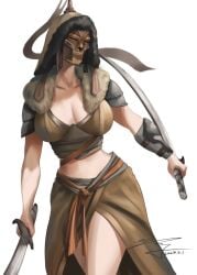 big_breasts cleavage clothing female female_only for_honor khatun mask slim_waist solo_female thick_thighs weapon wide_hips