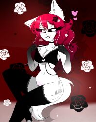 clitoris hazbin_hotel_oc oc original_character red_hair teasing tugging tugging_clothing